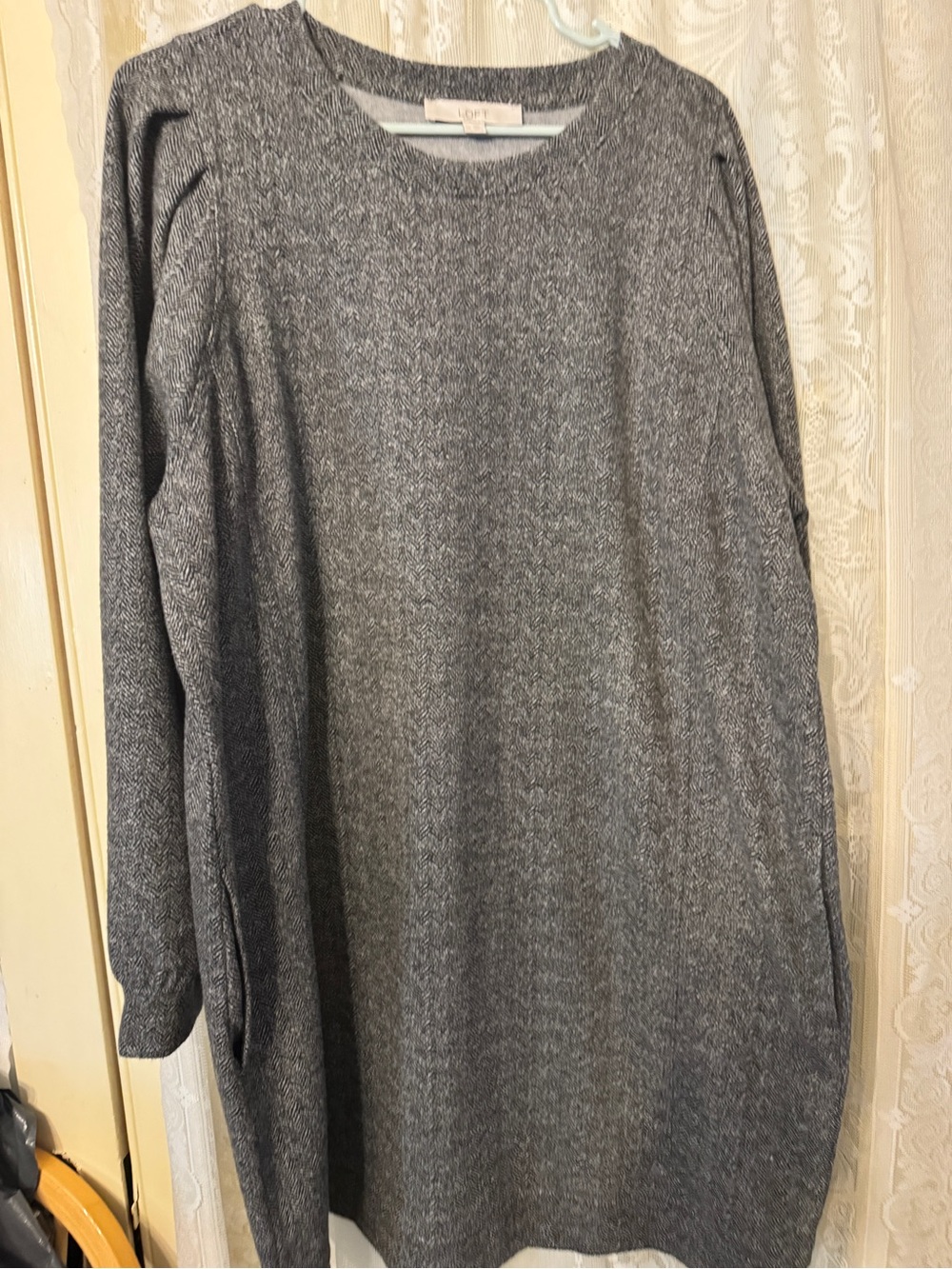 LOFT Long Sleeve Heather Gray Knit Dress